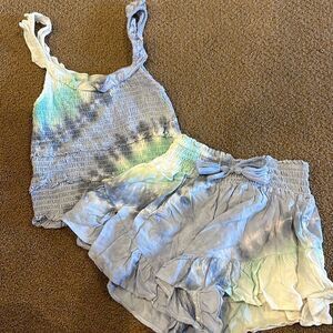 Vintage Havana Girls Purple, Aqua & White Tank Top & Ruffle Shorts Matching Set